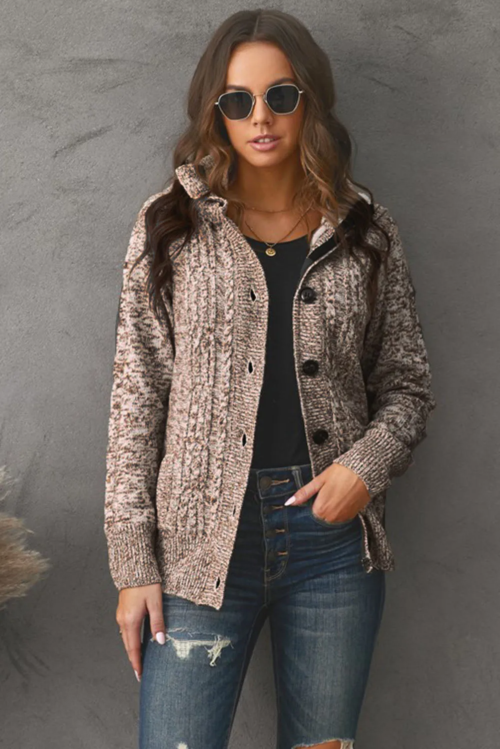 Long Sleeve Button-up Hooded Cardigans