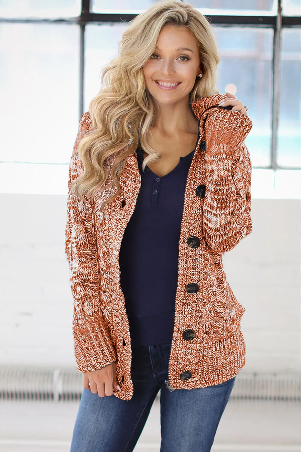 Long Sleeve Button-up Hooded Cardigans