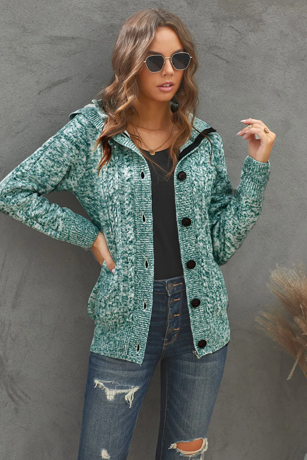 Long Sleeve Button-up Hooded Cardigans