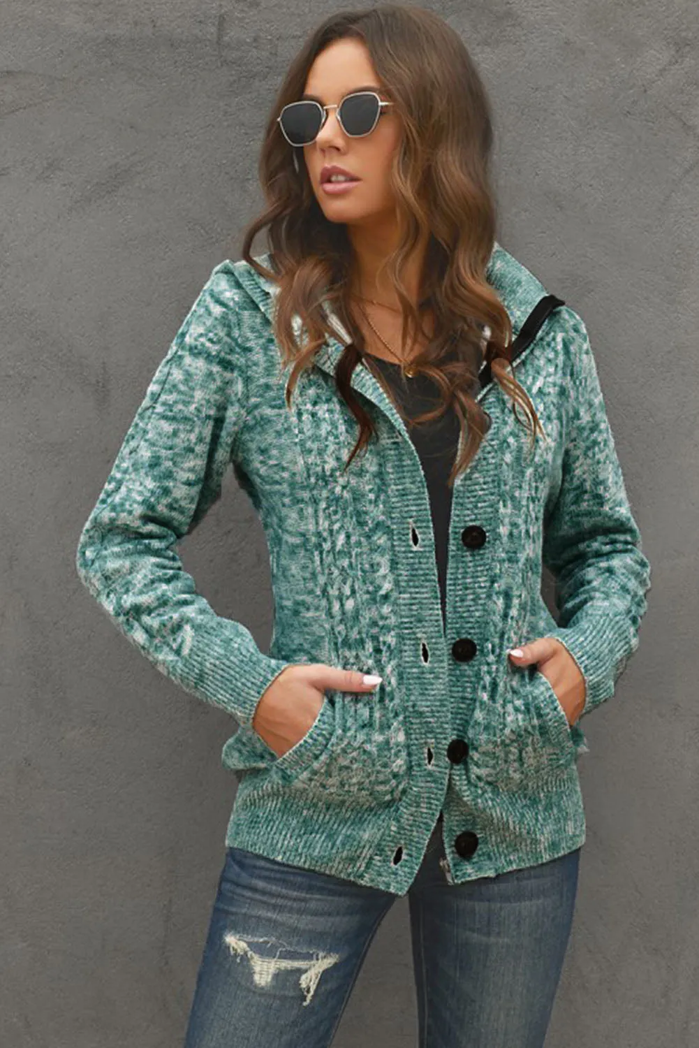 Long Sleeve Button-up Hooded Cardigans