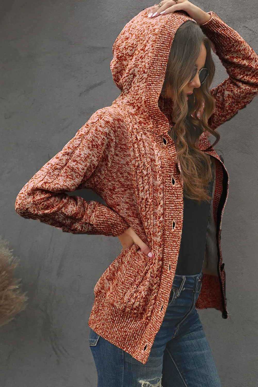Long Sleeve Button-up Hooded Cardigans