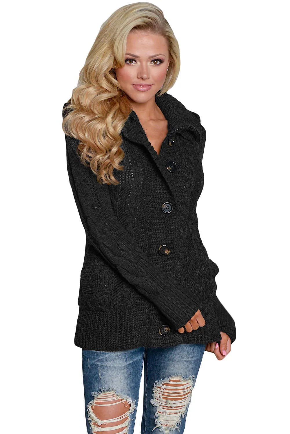 Long Sleeve Button-up Hooded Cardigans
