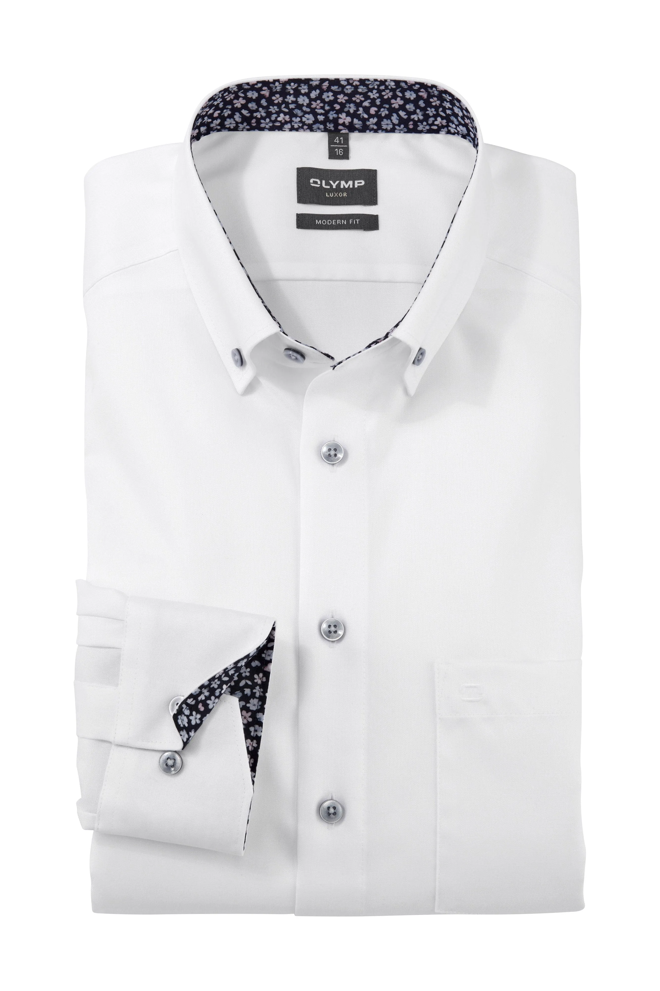 Luxor Modern Fit Plain Button-Down Shirt with Trim - White