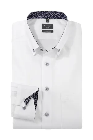 Luxor Modern Fit Plain Button-Down Shirt with Trim - White