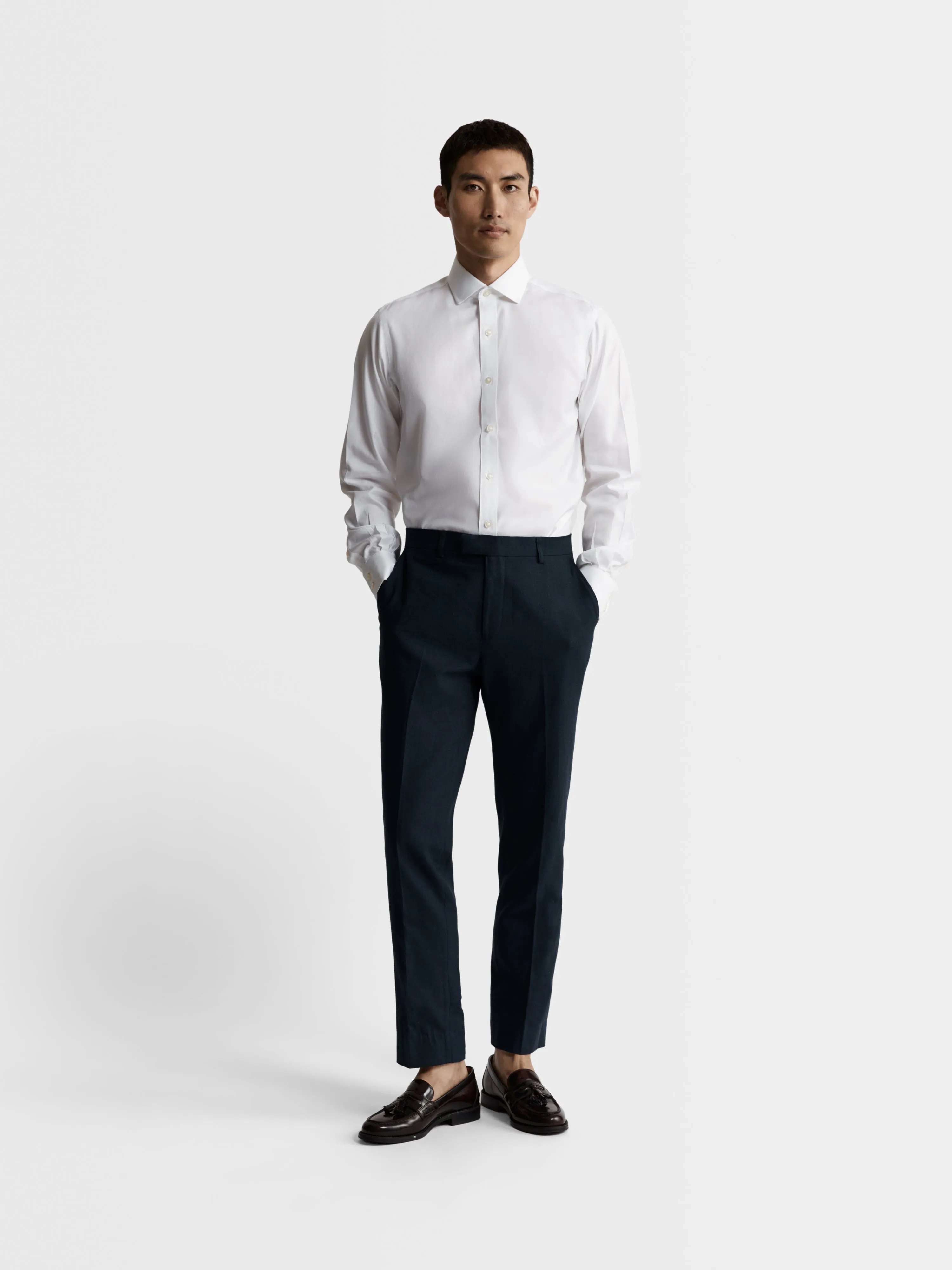 Max Performance White Twill Fitted Single Cuff Classic Collar Shirt