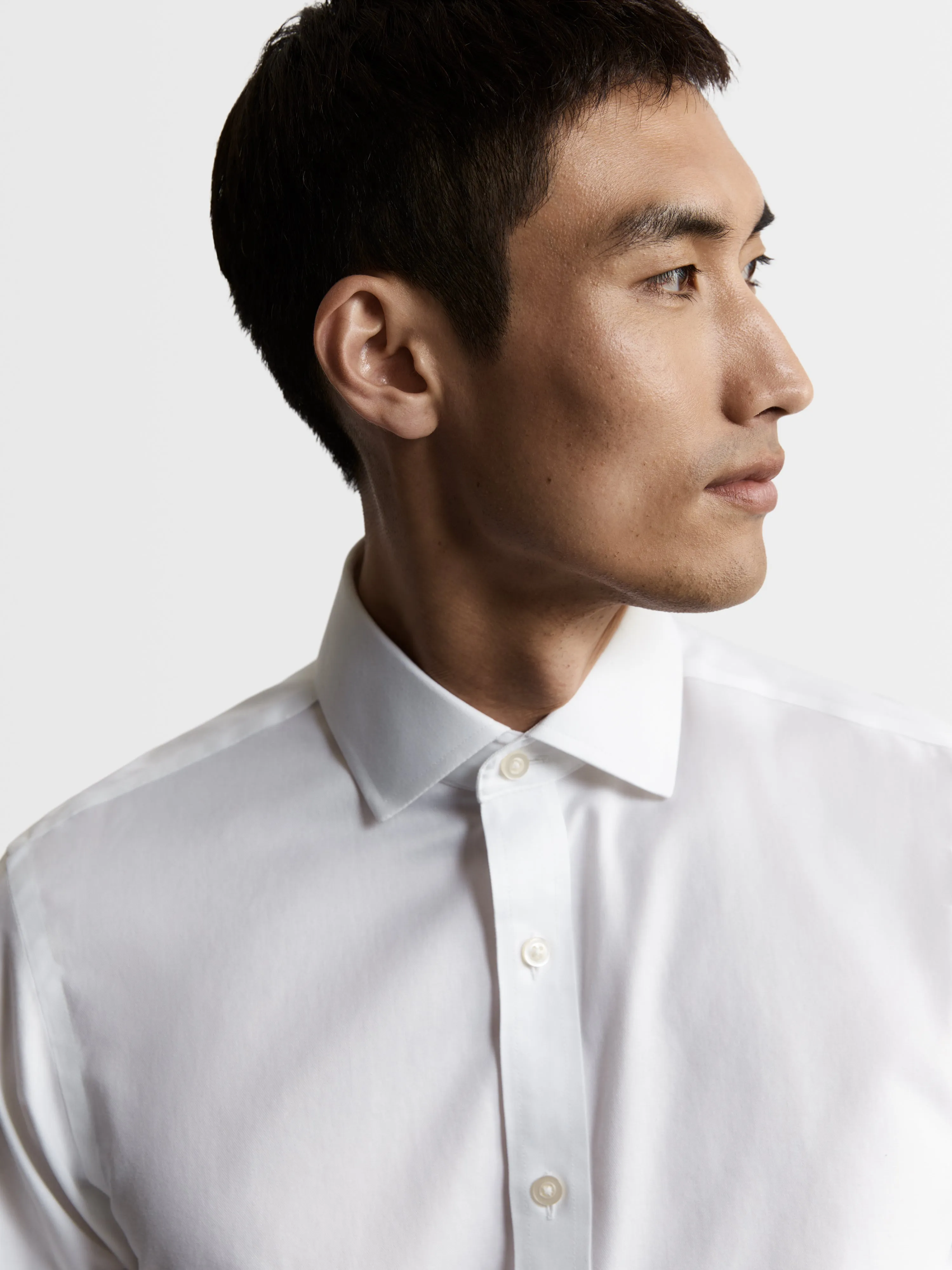 Max Performance White Twill Fitted Single Cuff Classic Collar Shirt