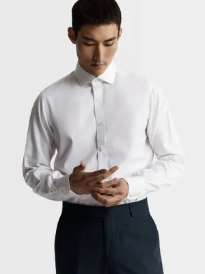 Max Performance White Twill Fitted Single Cuff Classic Collar Shirt