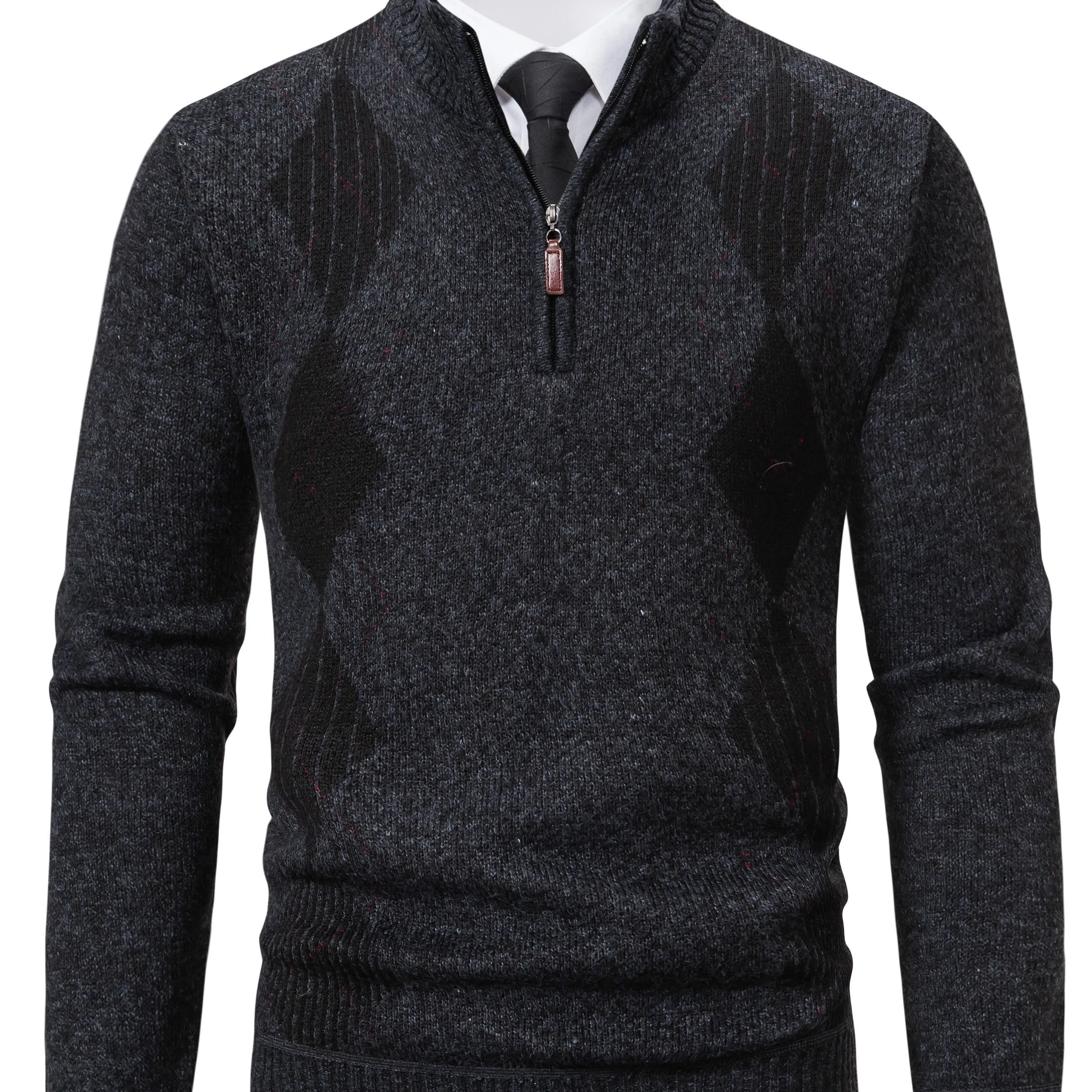 Men's Fashion Comfortable Warm Knitted Sweater Coat, Stand Collar Fleece Top