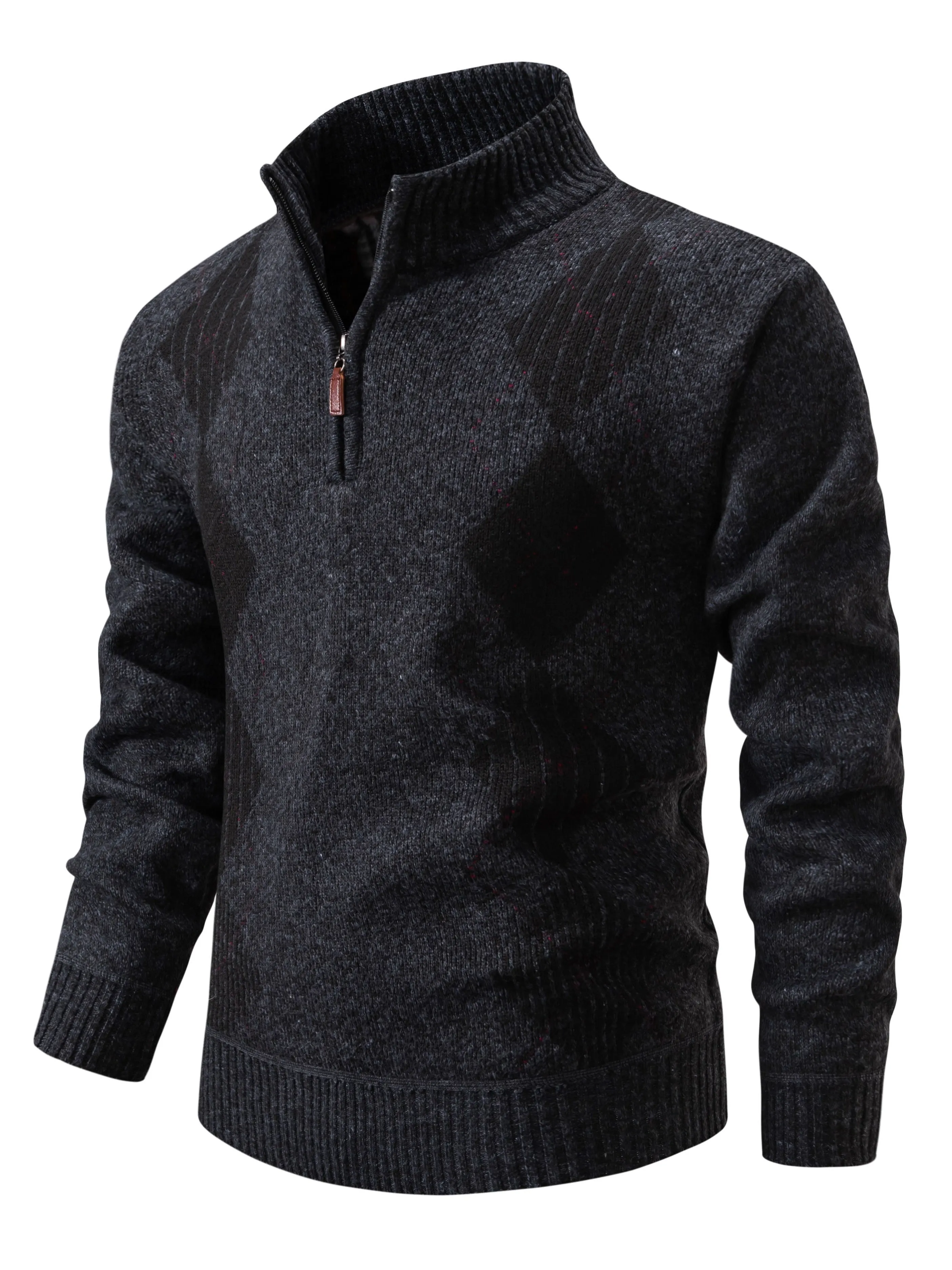 Men's Fashion Comfortable Warm Knitted Sweater Coat, Stand Collar Fleece Top