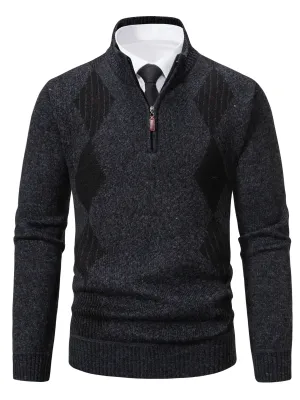 Men's Fashion Comfortable Warm Knitted Sweater Coat, Stand Collar Fleece Top