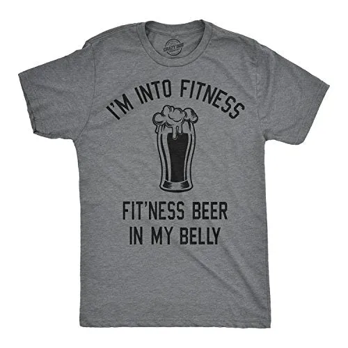 Mens Im Into Fitness Fitting This Beer in My Belly T Shirt Funny Drinking Tee (Dark Heather Grey) - XL
