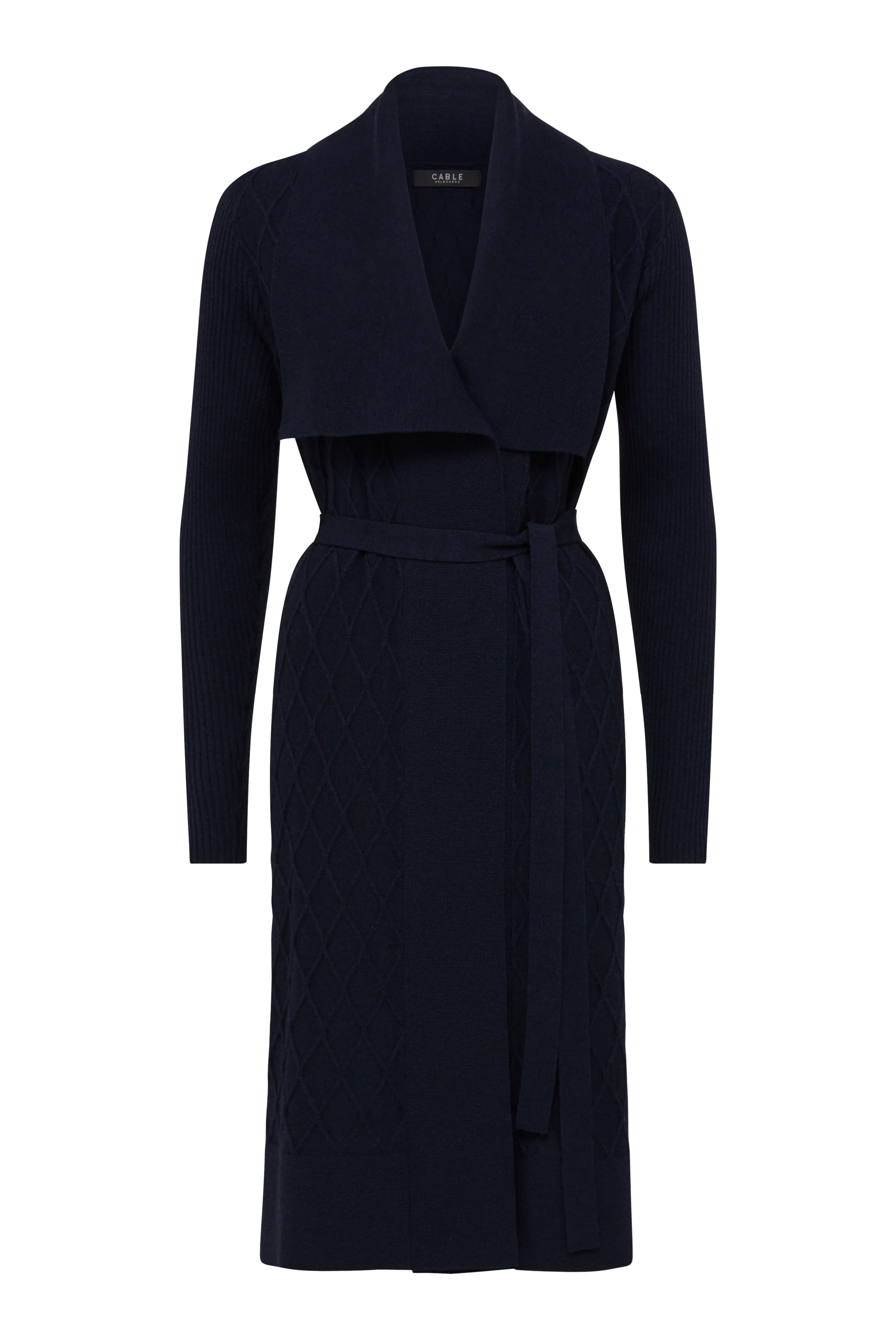 Merino Long Wrap Cardigan - Ink Navy