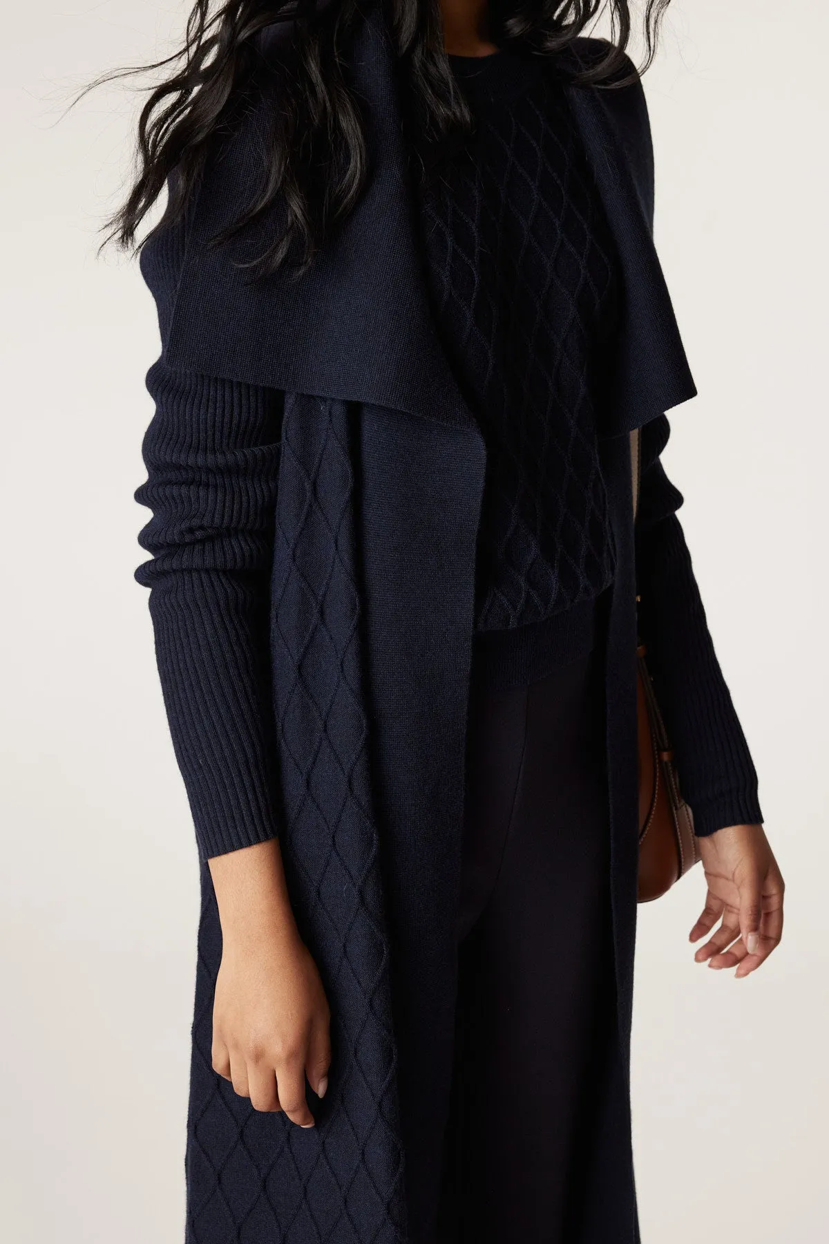 Merino Long Wrap Cardigan - Ink Navy