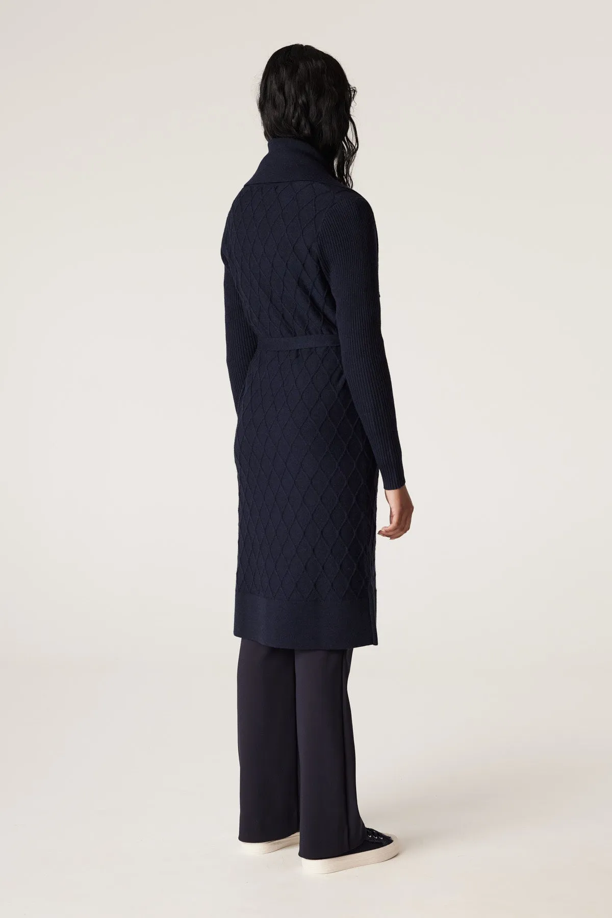 Merino Long Wrap Cardigan - Ink Navy