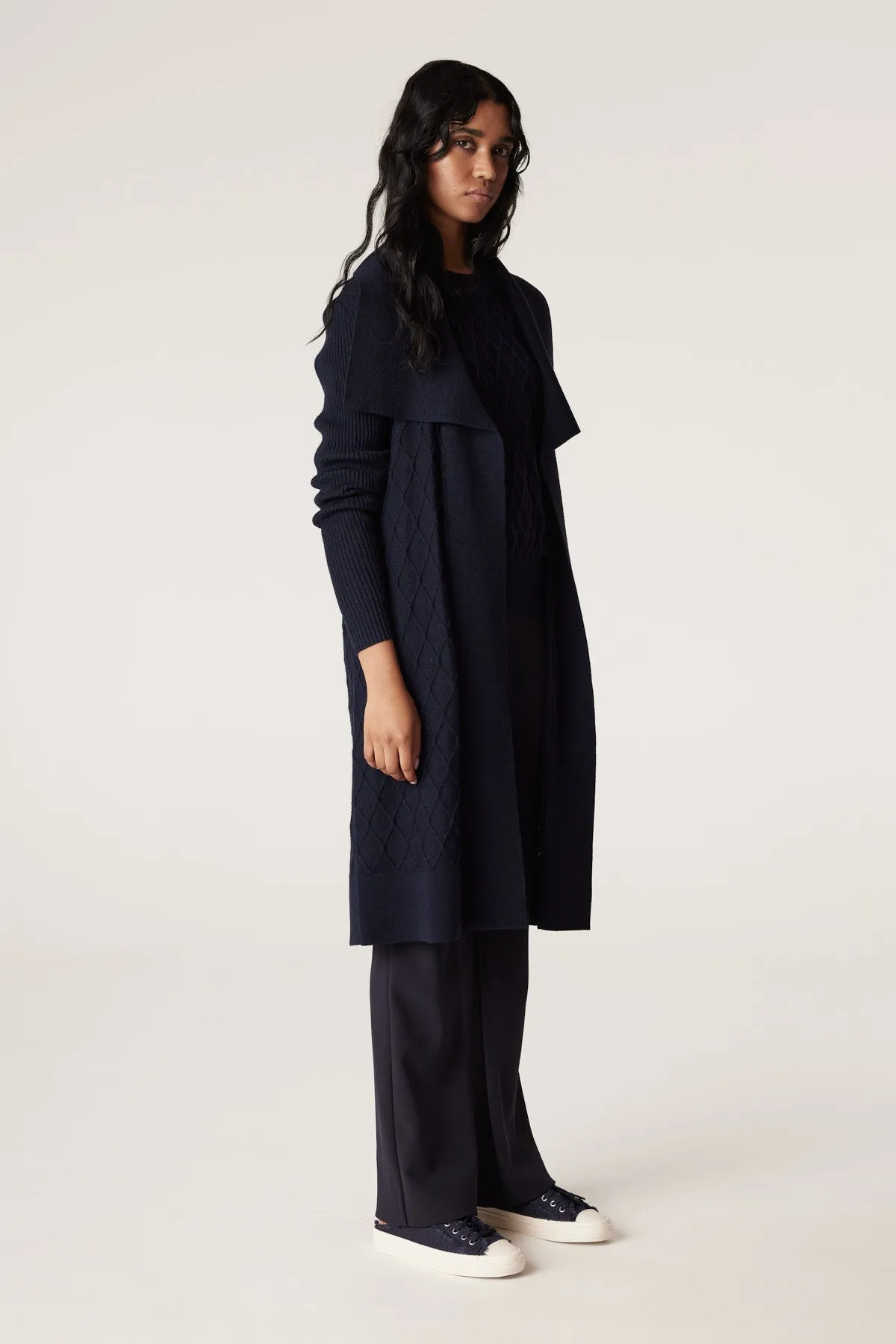 Merino Long Wrap Cardigan - Ink Navy