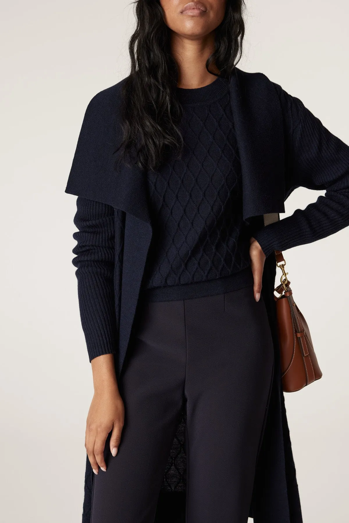 Merino Long Wrap Cardigan - Ink Navy