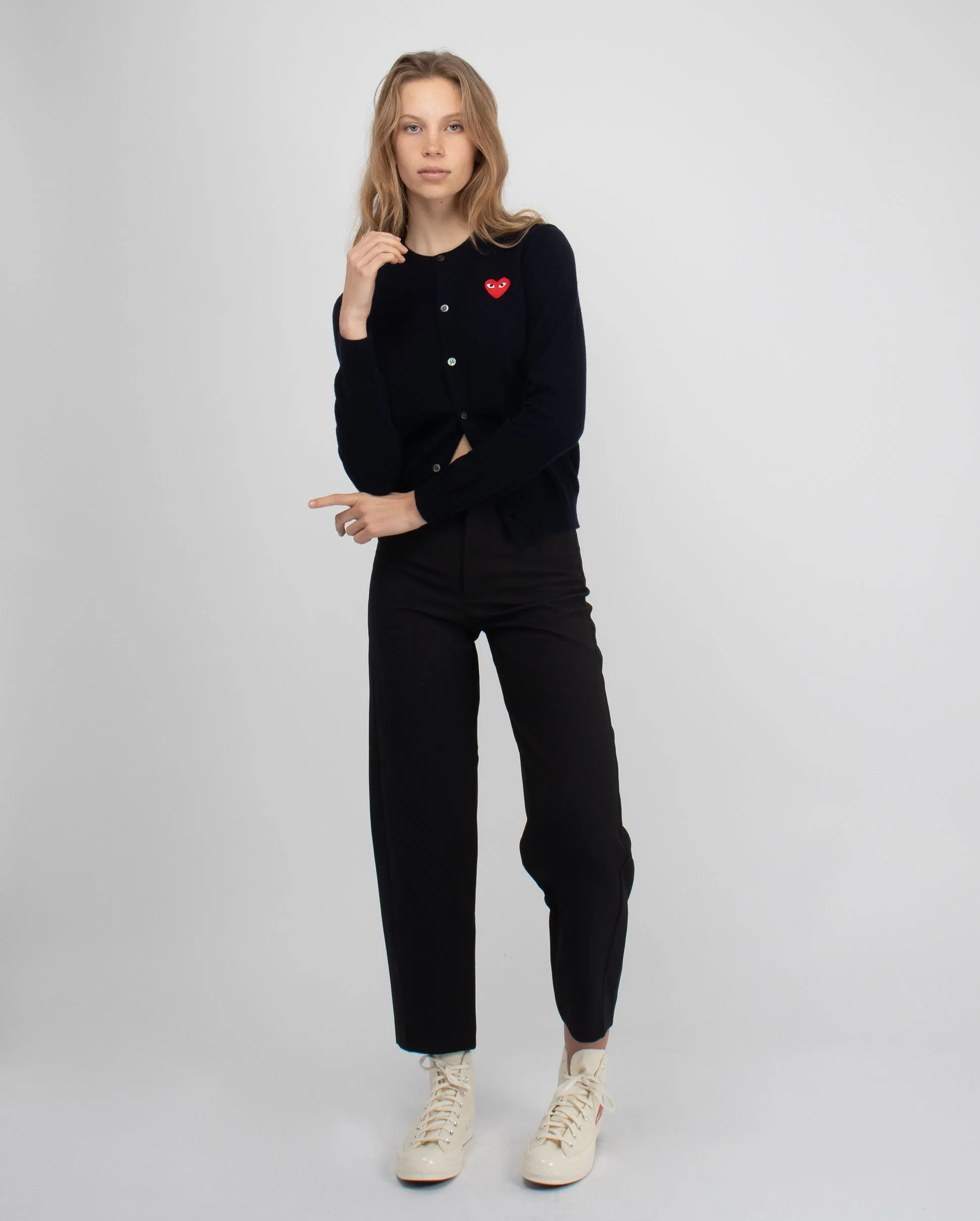 N007 RED HEART CARDIGAN/ NAVY