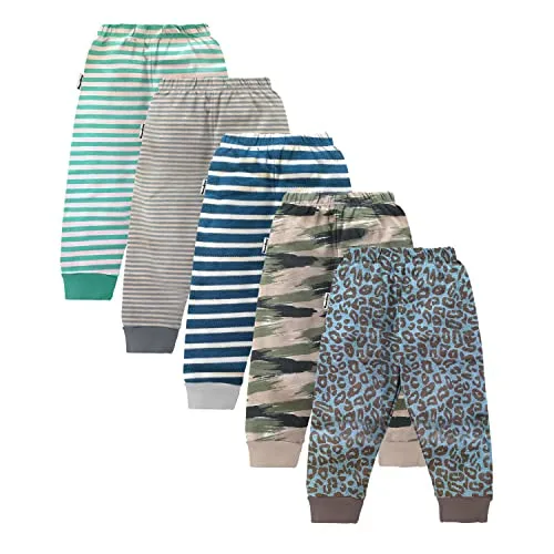 NammaBaby Boy's and Girl's Cotton Mixed Print Regular Fit Pyjama Rib Pants - Assorted Multipack (4-5 Years) Multicolour