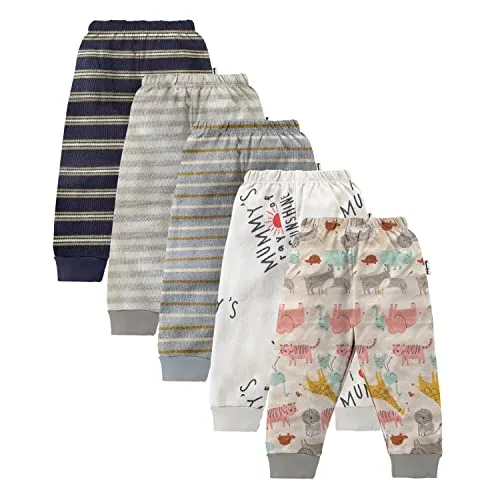 NammaBaby Boy's and Girl's Cotton Mixed Print Regular Fit Pyjama Rib Pants - Assorted Multipack (4-5 Years) Multicolour