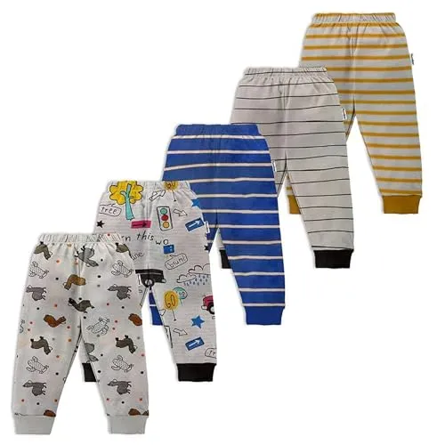 NammaBaby Boy's and Girl's Cotton Mixed Print Regular Fit Pyjama Rib Pants - Assorted Multipack (4-5 Years) Multicolour