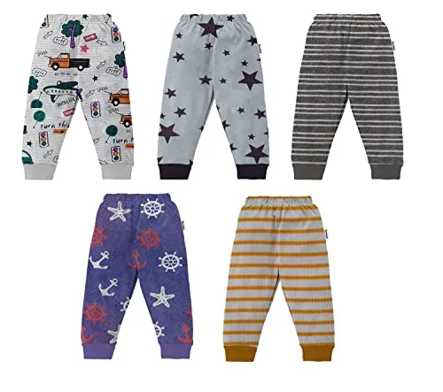 NammaBaby Boy's and Girl's Cotton Mixed Print Regular Fit Pyjama Rib Pants - Assorted Multipack (4-5 Years) Multicolour