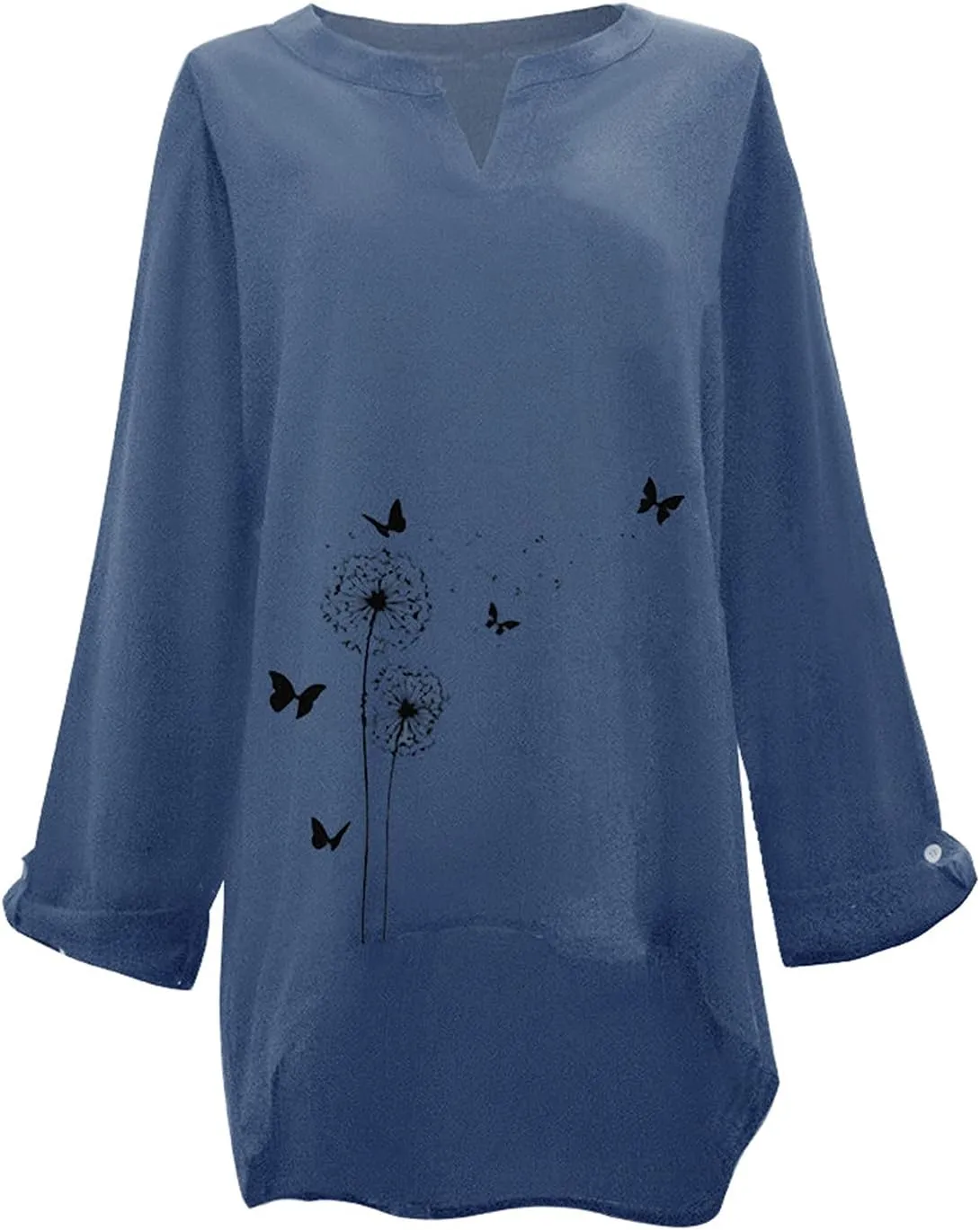 Ollysqiar Zip up Hoodies for Women,Women Long Sleeve T-Shirt Plus Size Casual Floral Print Loose V-Neck Shirt Blouse Top