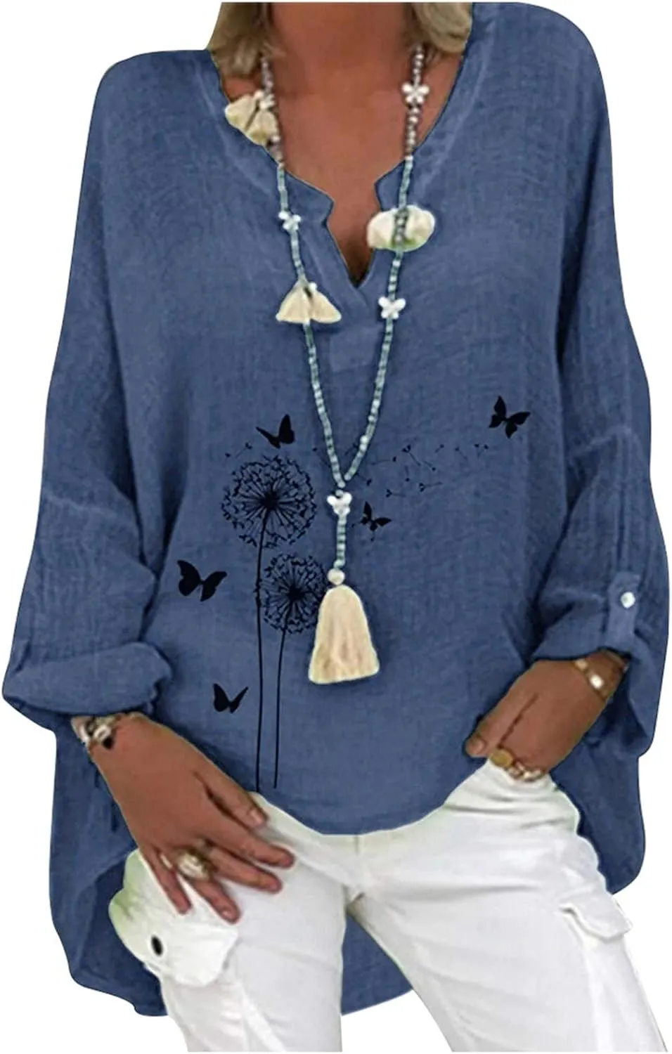 Ollysqiar Zip up Hoodies for Women,Women Long Sleeve T-Shirt Plus Size Casual Floral Print Loose V-Neck Shirt Blouse Top