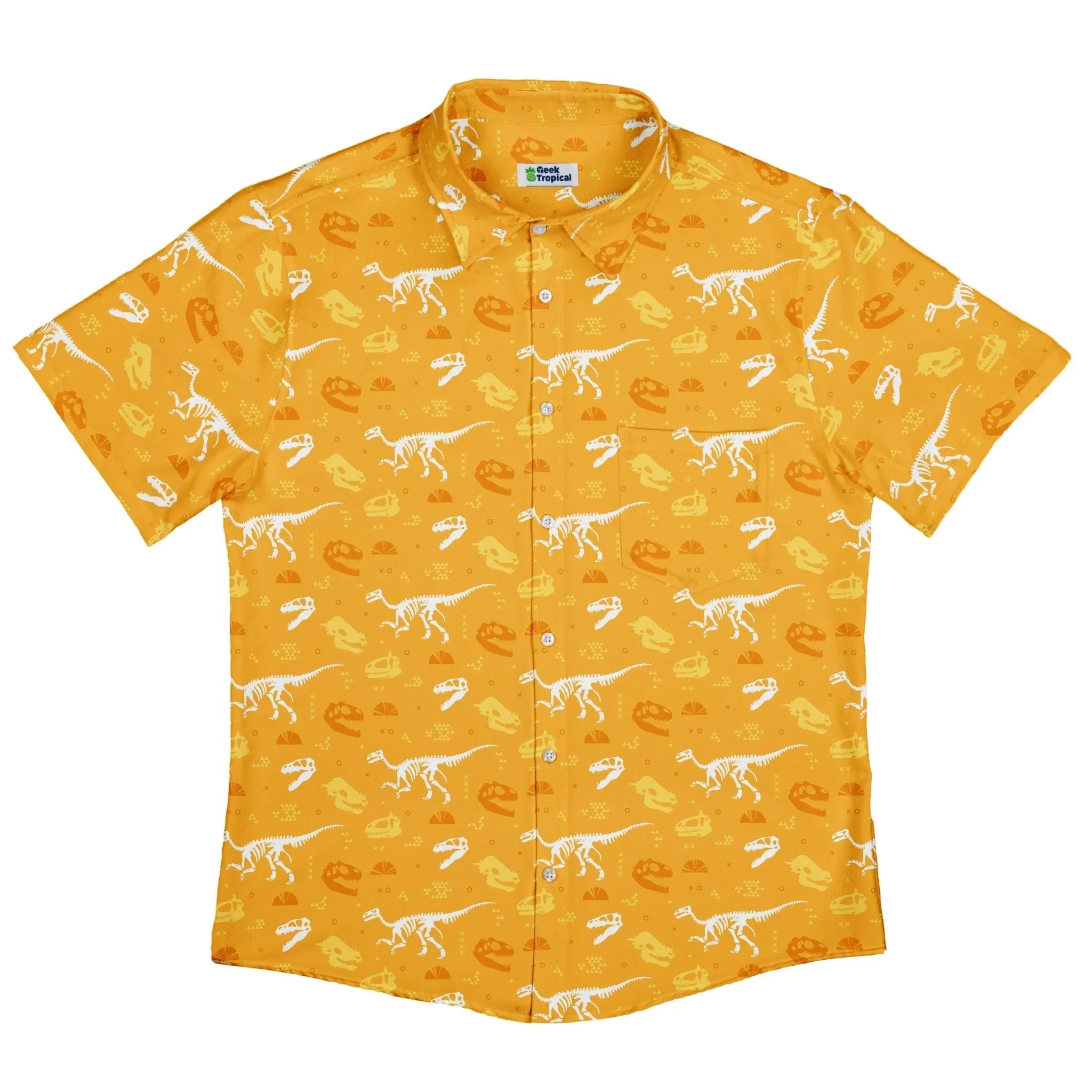 Orange Dinosaur Bones Button Up Shirt