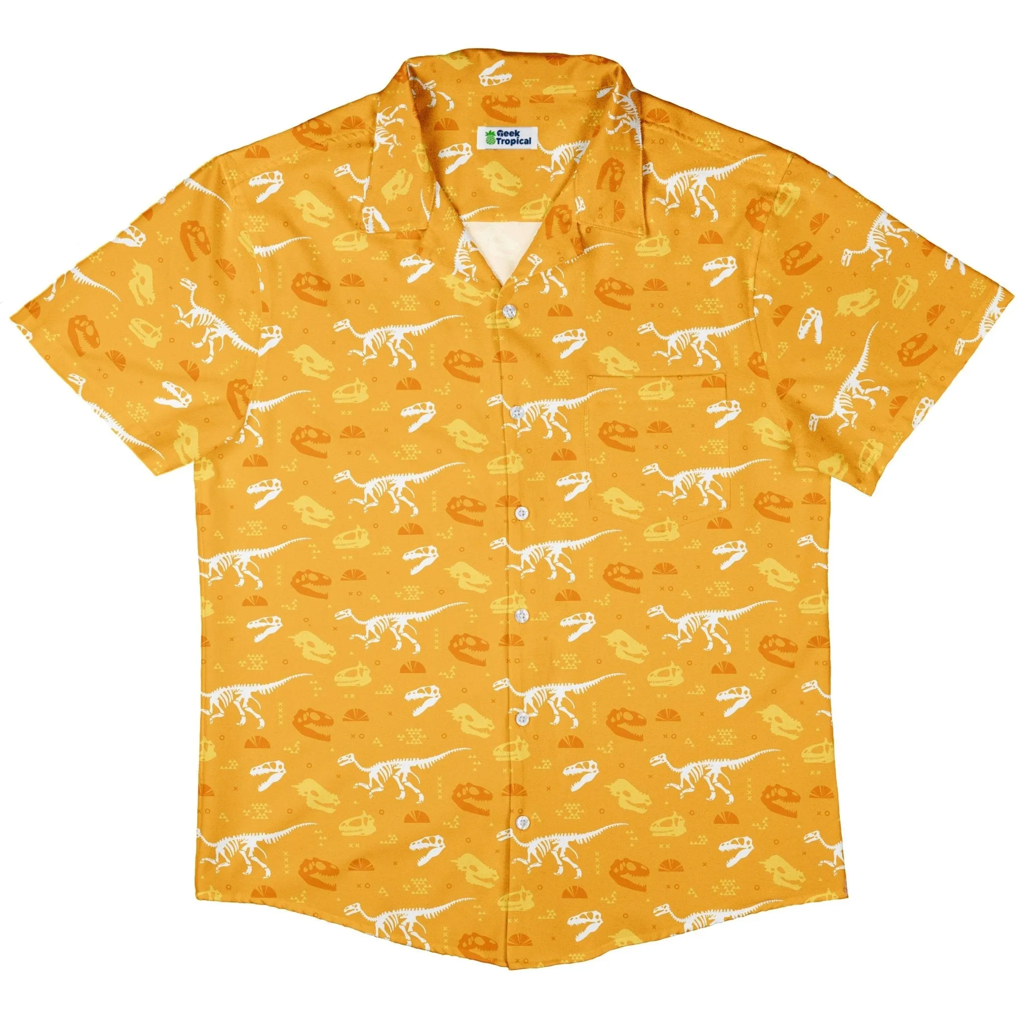 Orange Dinosaur Bones Button Up Shirt