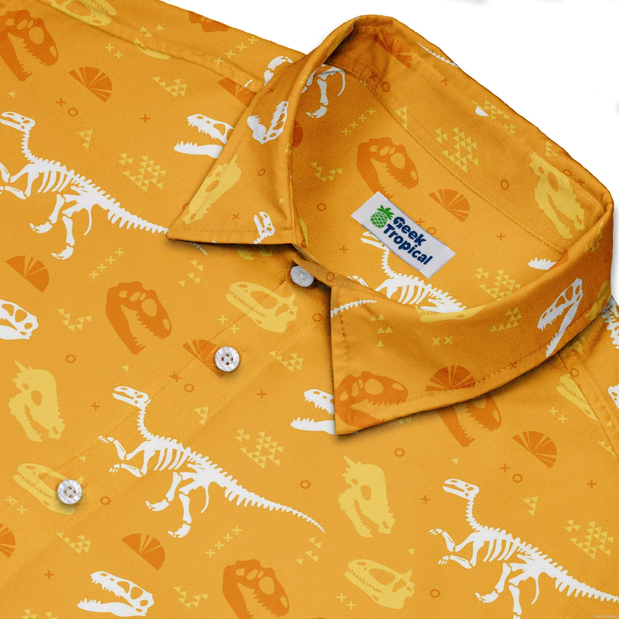 Orange Dinosaur Bones Button Up Shirt
