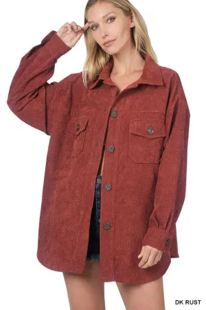 Oversized Corduroy Button Front Shacket - Zenana