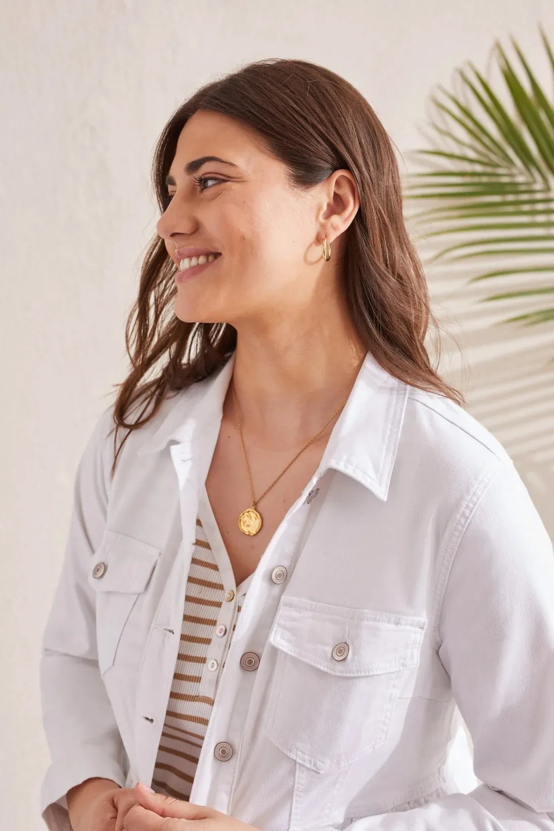 Pax Peplum White Denim Jacket - TRIBAL Style 5373O-2020W