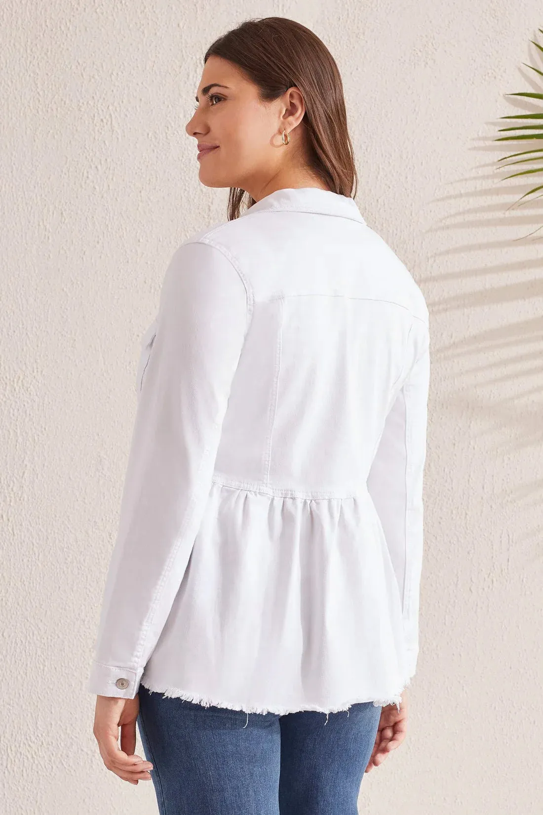 Pax Peplum White Denim Jacket - TRIBAL Style 5373O-2020W