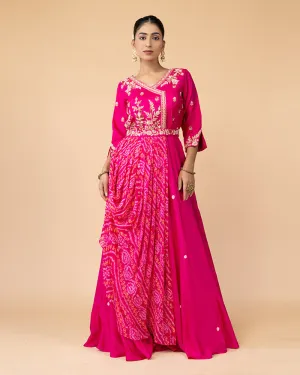 Pink Full-Length Draped Gown