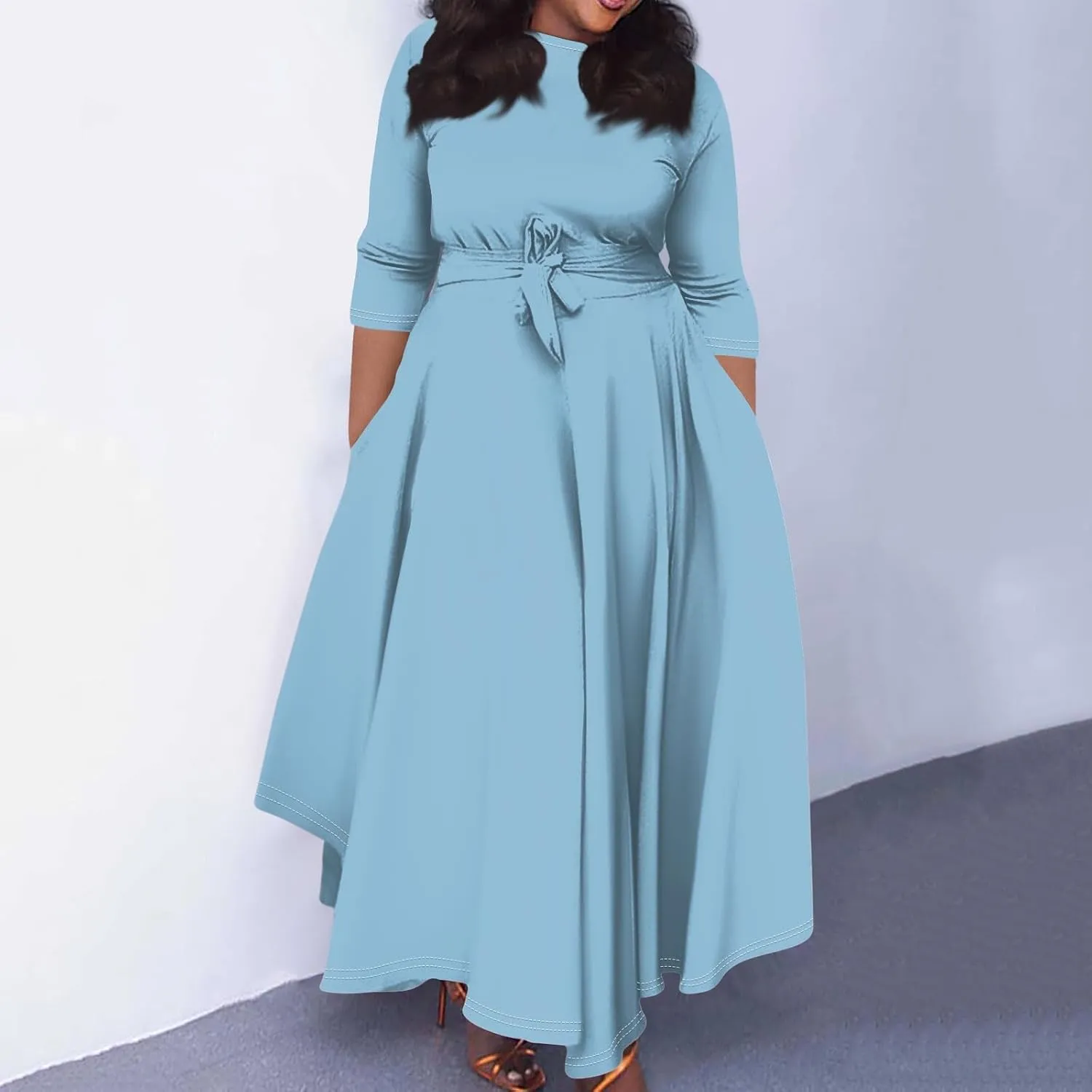 Plus Size Maxi Dresses for Women Trendy Casual Summer Fall Long Sleeve Flowy Formal Floral Ruched Flowy Long Dress