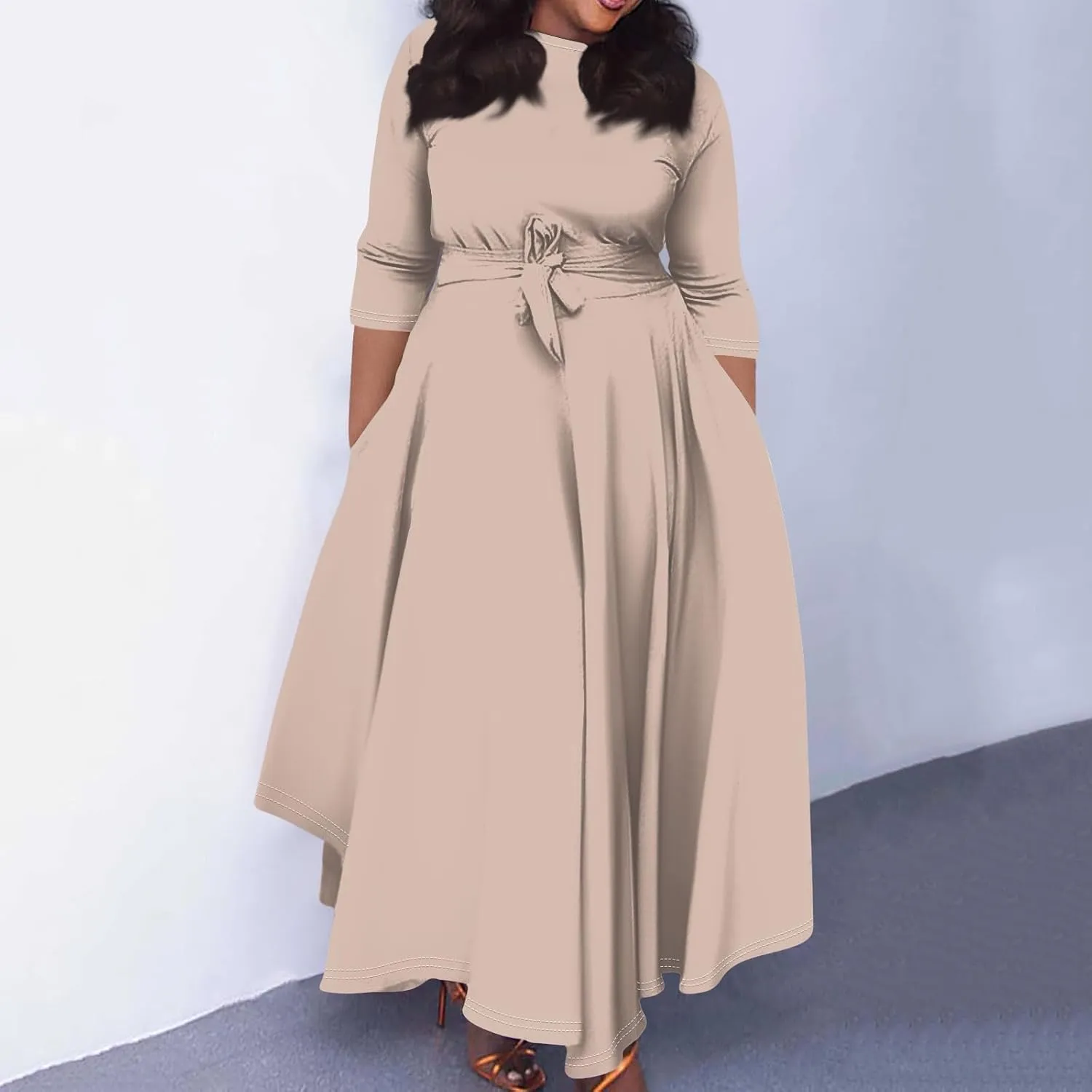 Plus Size Maxi Dresses for Women Trendy Casual Summer Fall Long Sleeve Flowy Formal Floral Ruched Flowy Long Dress