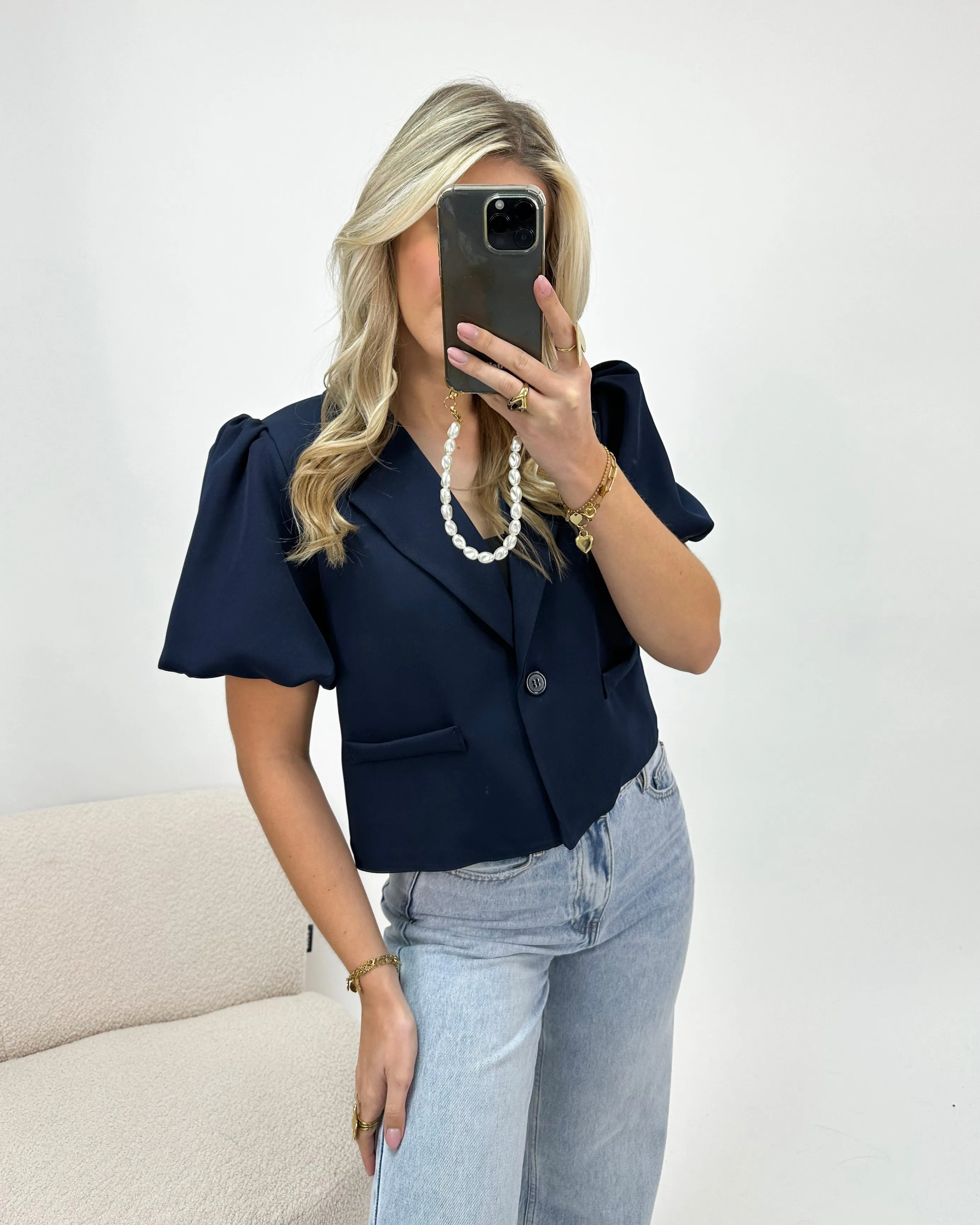 Puff Sleeve Blazer Navy