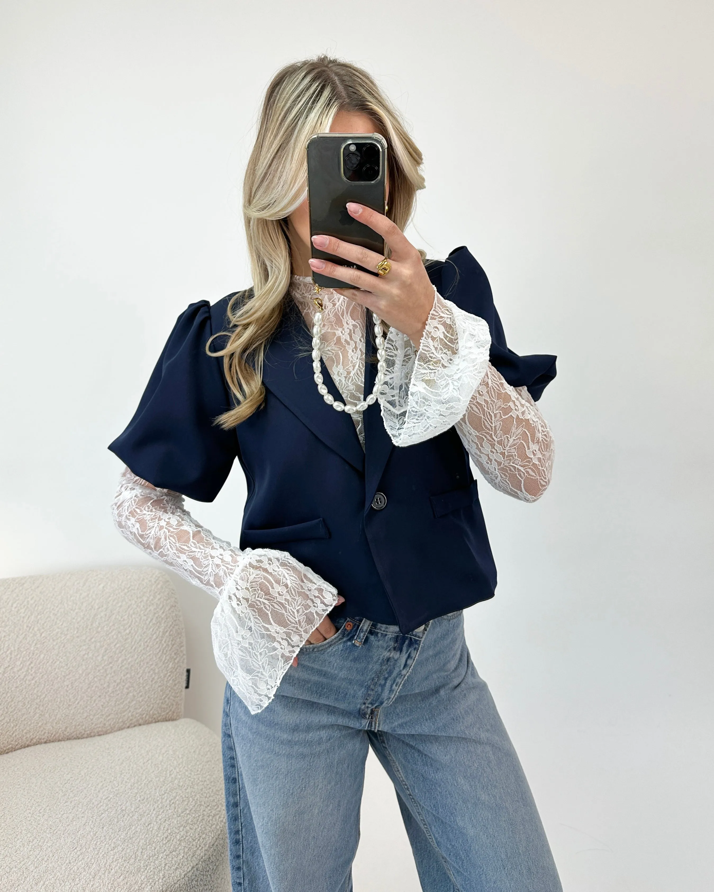 Puff Sleeve Blazer Navy