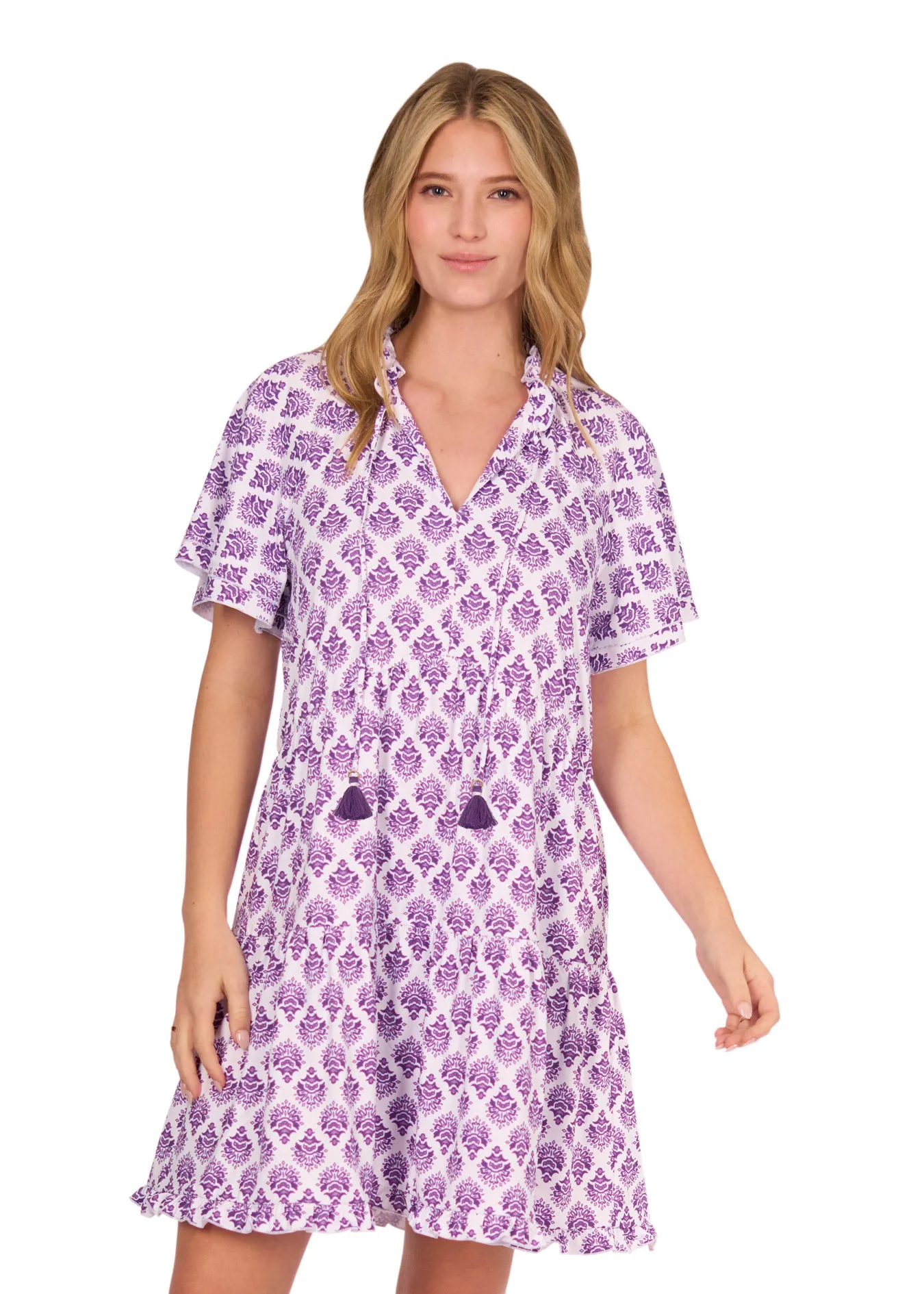 Purple Game Day Short Sleeve Tiered Dress
