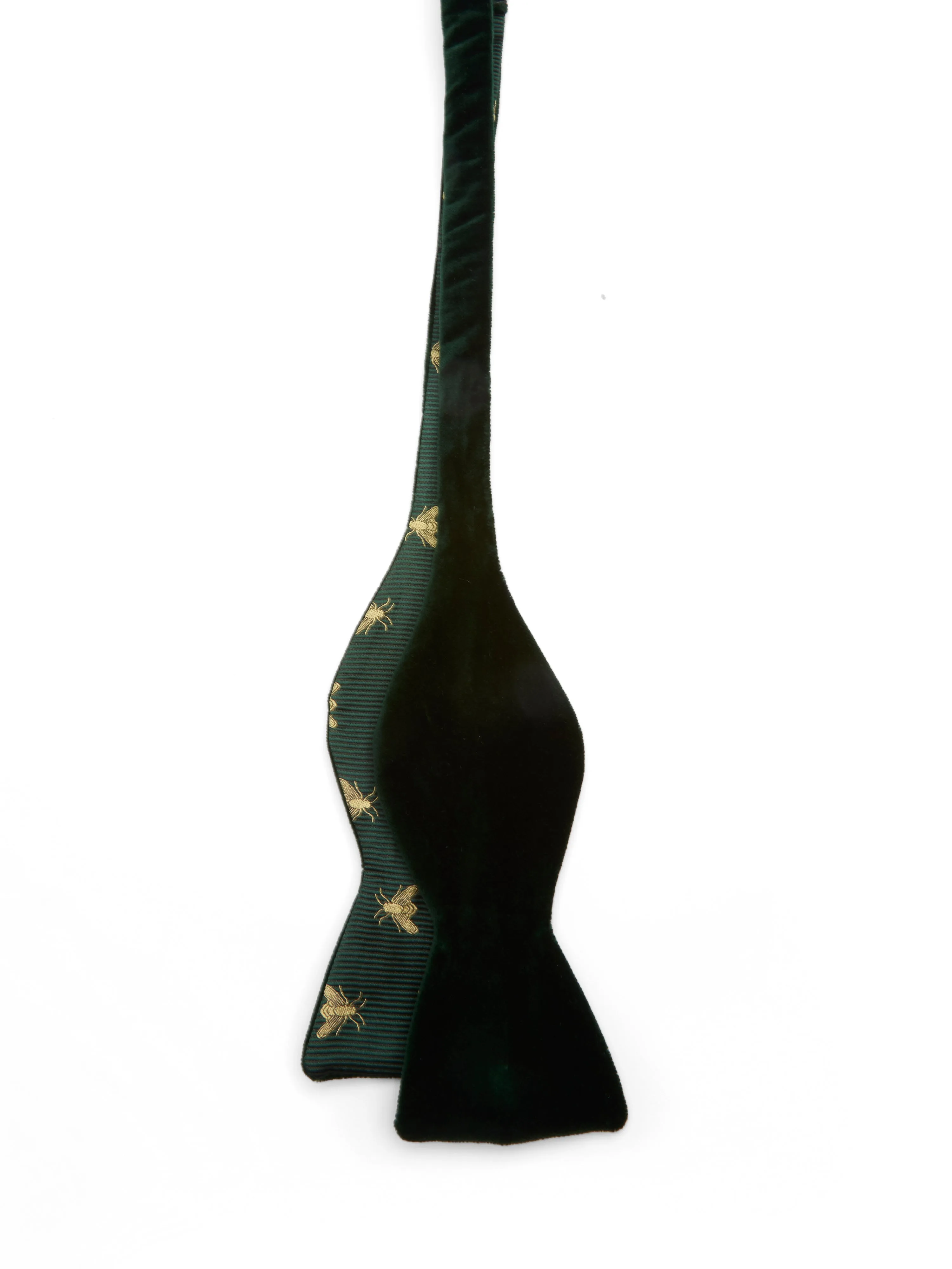 Racing Green Velvet with Green Gold Bees Contrast Large Party Bow Tie