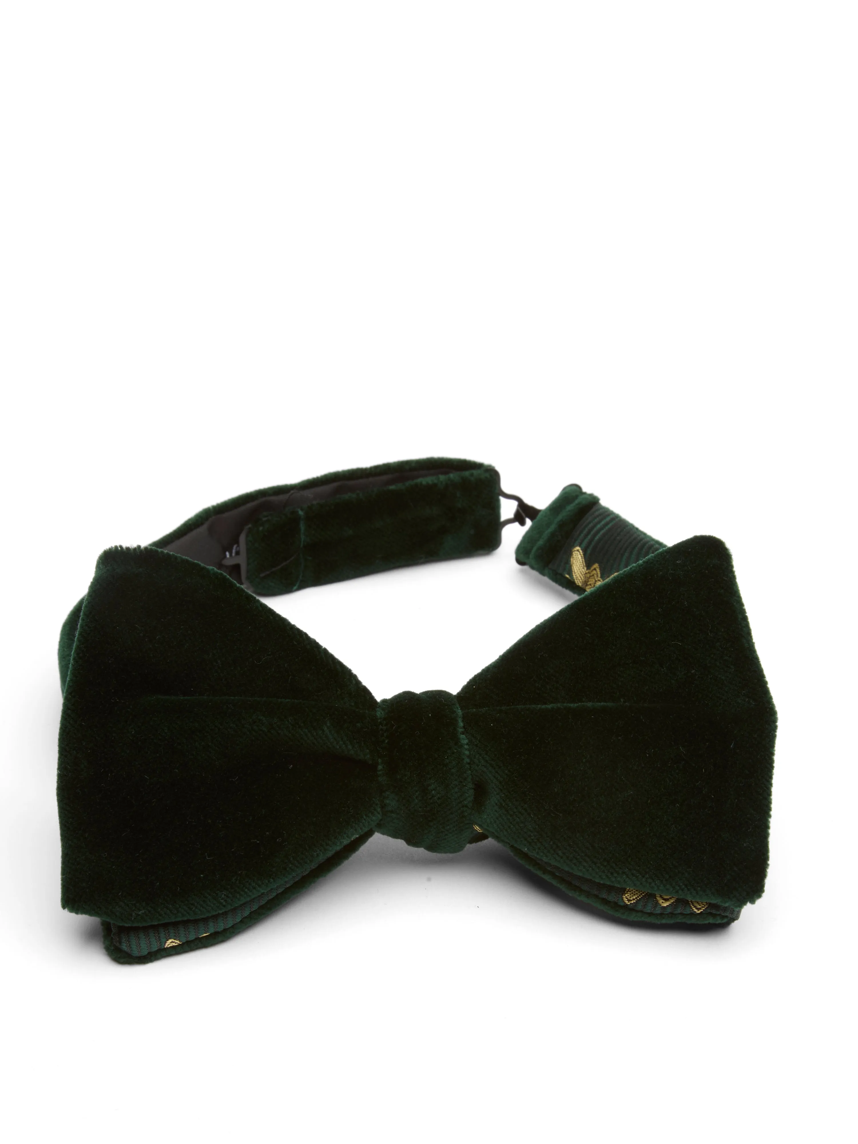 Racing Green Velvet with Green Gold Bees Contrast Large Party Bow Tie
