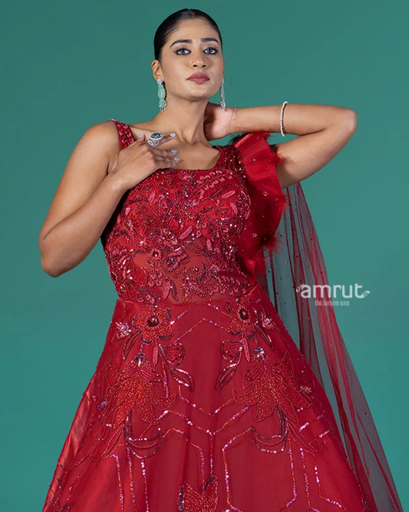 Red Embellished Party Wear Gown