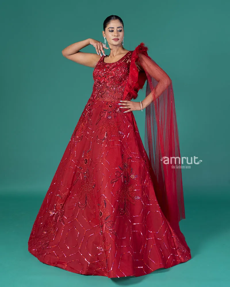 Red Embellished Party Wear Gown