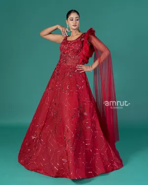 Red Embellished Party Wear Gown