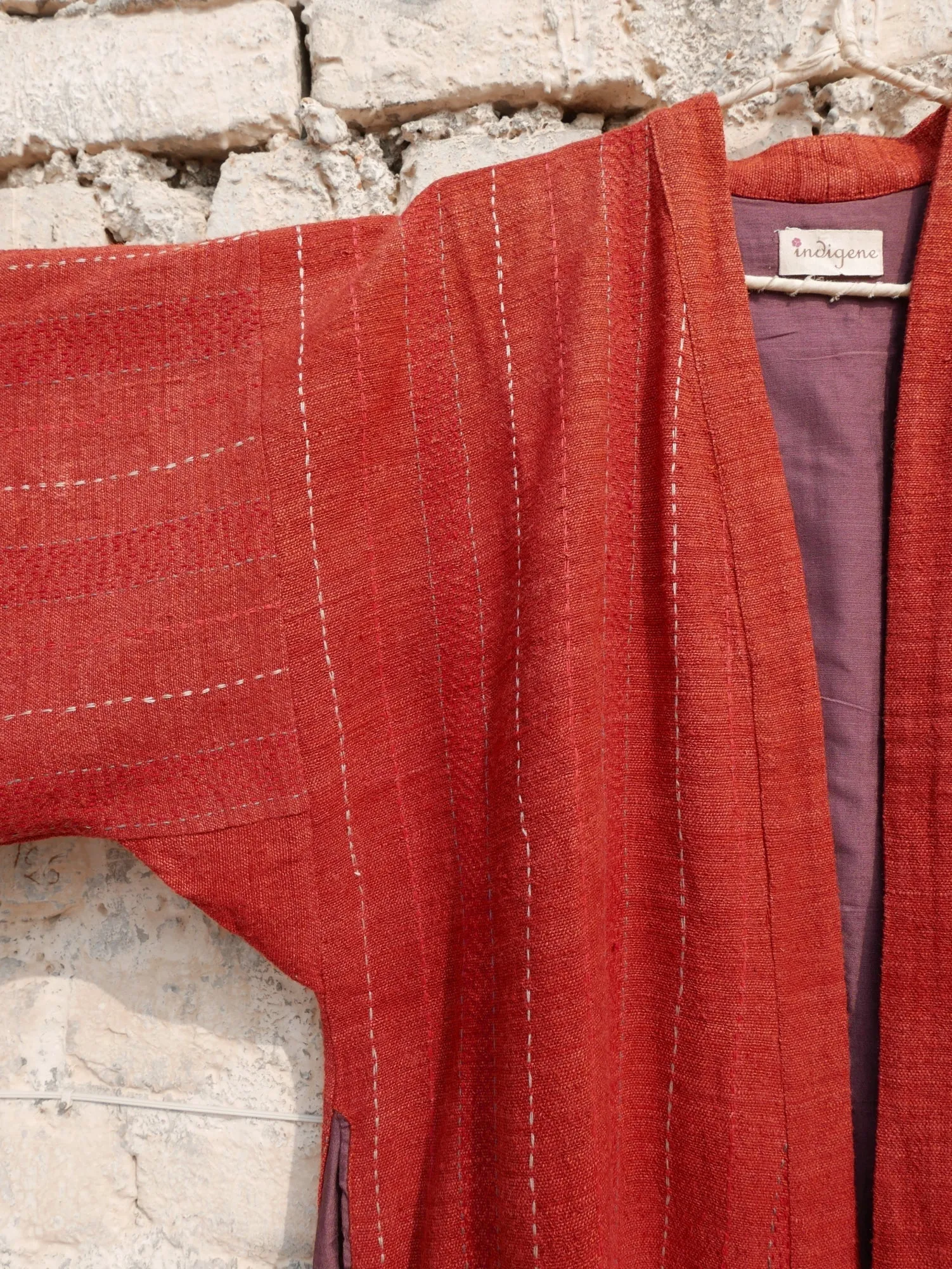 Red Eri Silk Embroidered Kimono Overlay