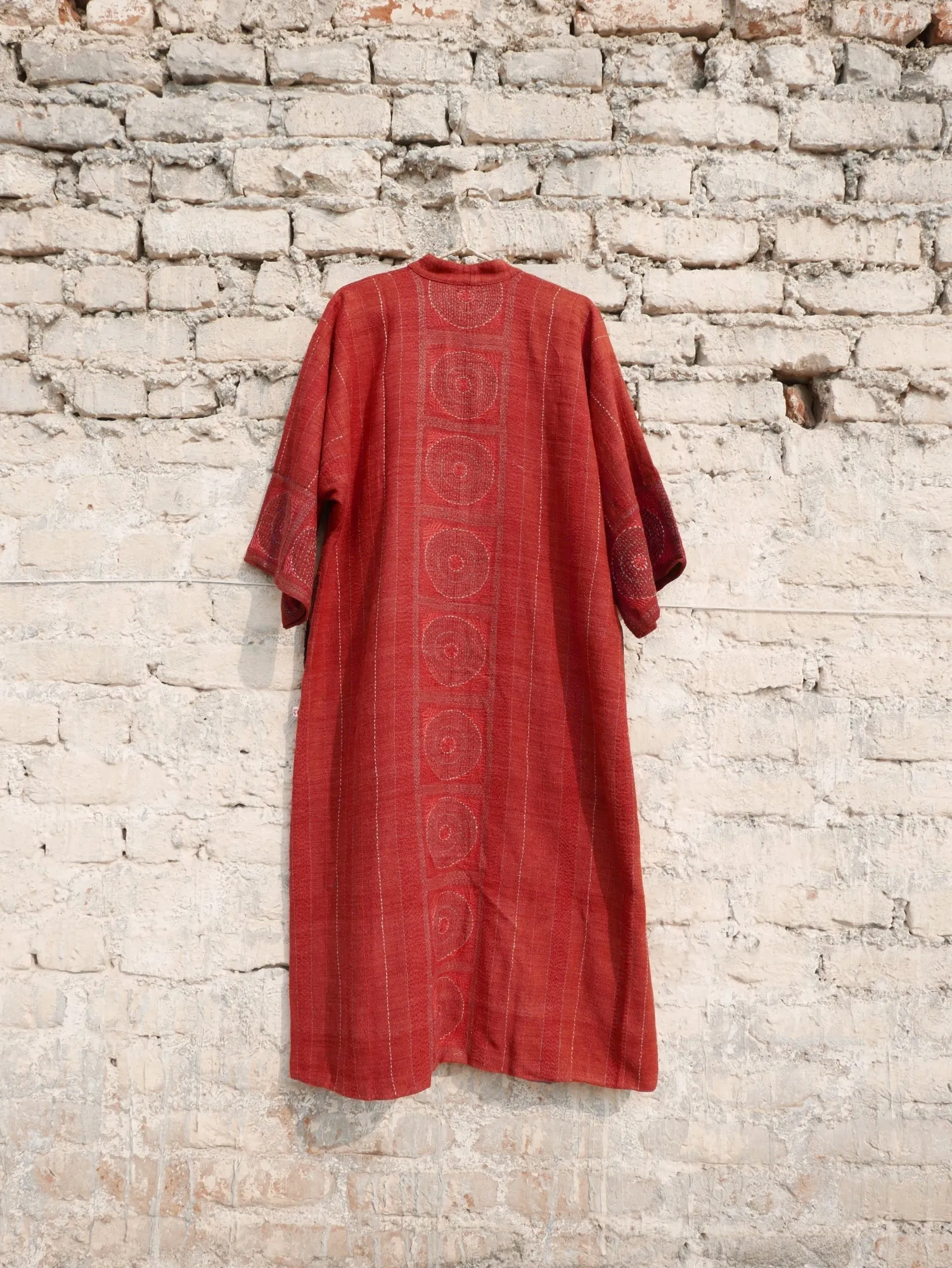 Red Eri Silk Embroidered Kimono Overlay