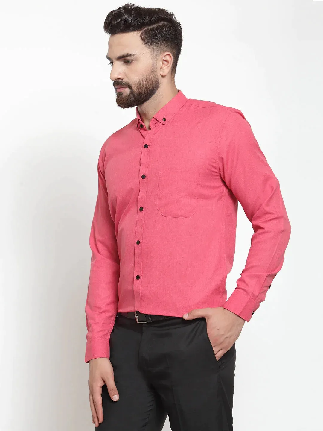 Red Men'S Cotton Solid Button Down Formal Shirts