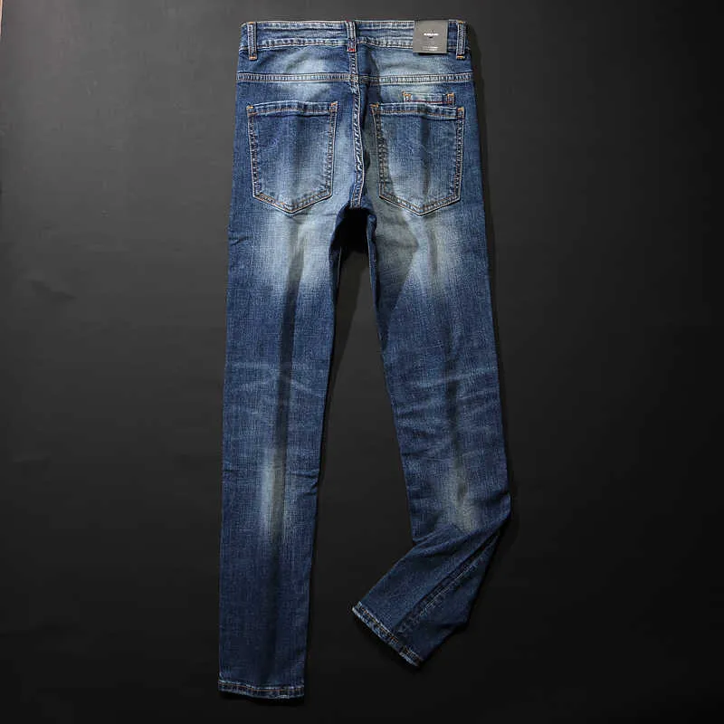 Retro Punk Embroidery Decorated Ripped Jeans