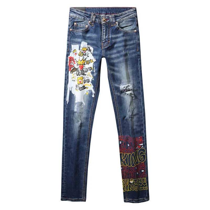 Retro Punk Embroidery Decorated Ripped Jeans