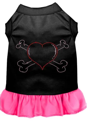 Rhinestone Heart And Crossbones Dress Black With Bright Pink Xs